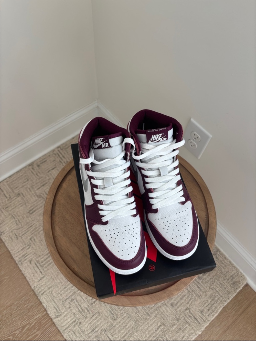 Nike Air Jordan 1 Mid White & Burgundy Sneakers - Picture 3 of 5